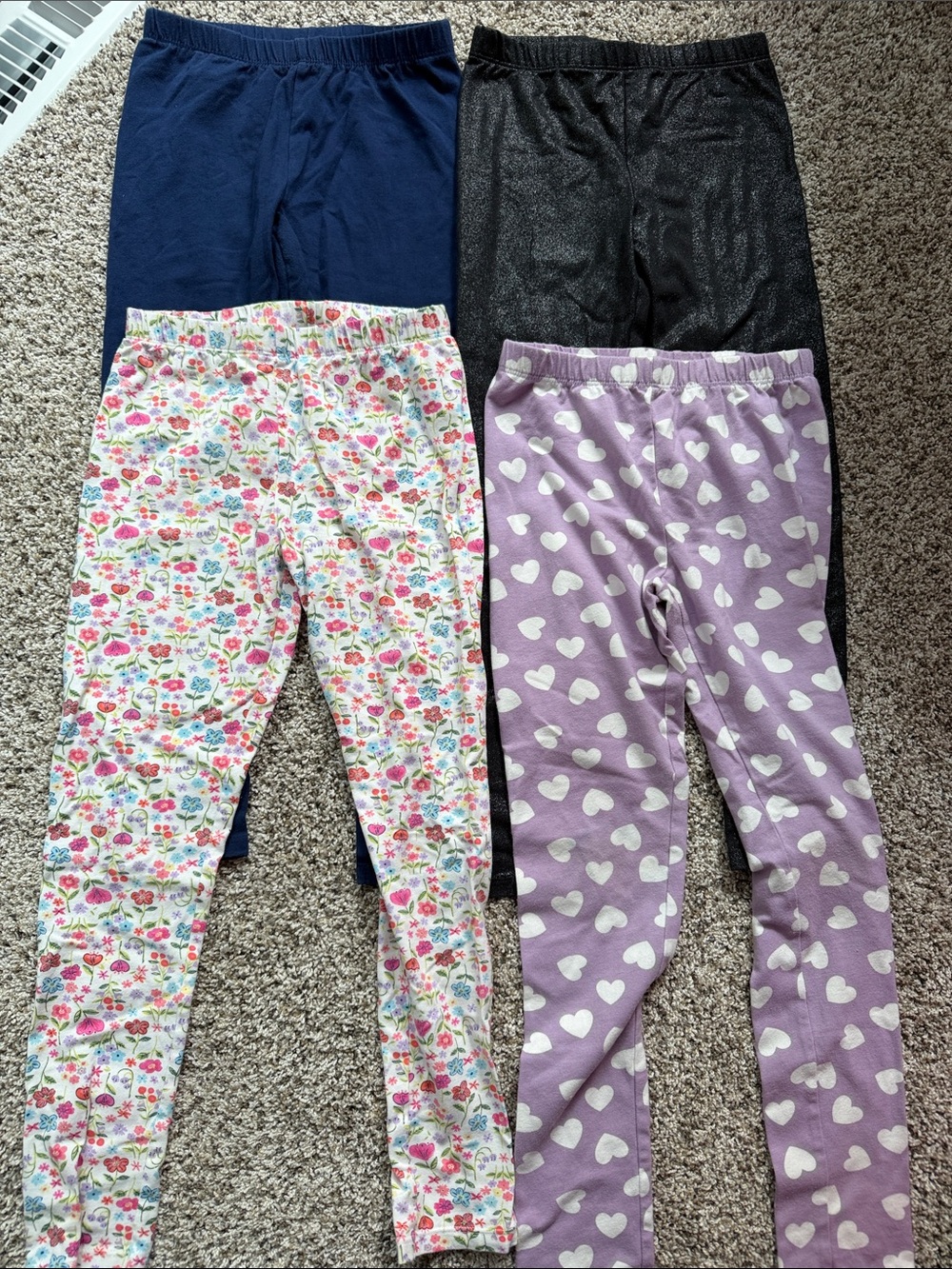 4 - Jumping Beans Girls Leggings size 8 Navy, Gray, Floral, Purple Heart Prints